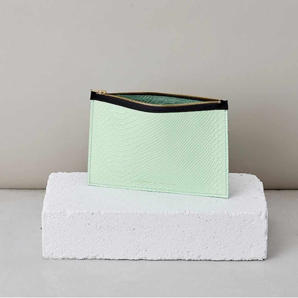 Ampersand As Apostrophe Mint Green Python Embossed Leather Half Tote Spring NWT - Picture 4 of 12